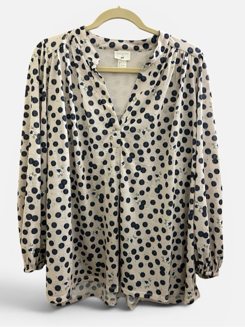 Anna Glover x H&M Cream Blouse with Blue Polka Dot Print Size Large